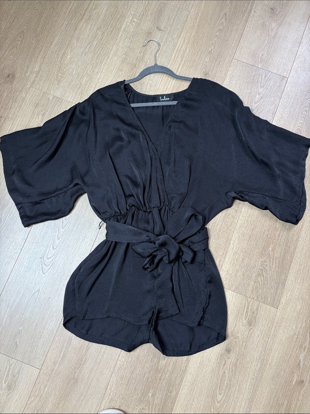 Lulu's Black V-Neck Tie-Waist Romper